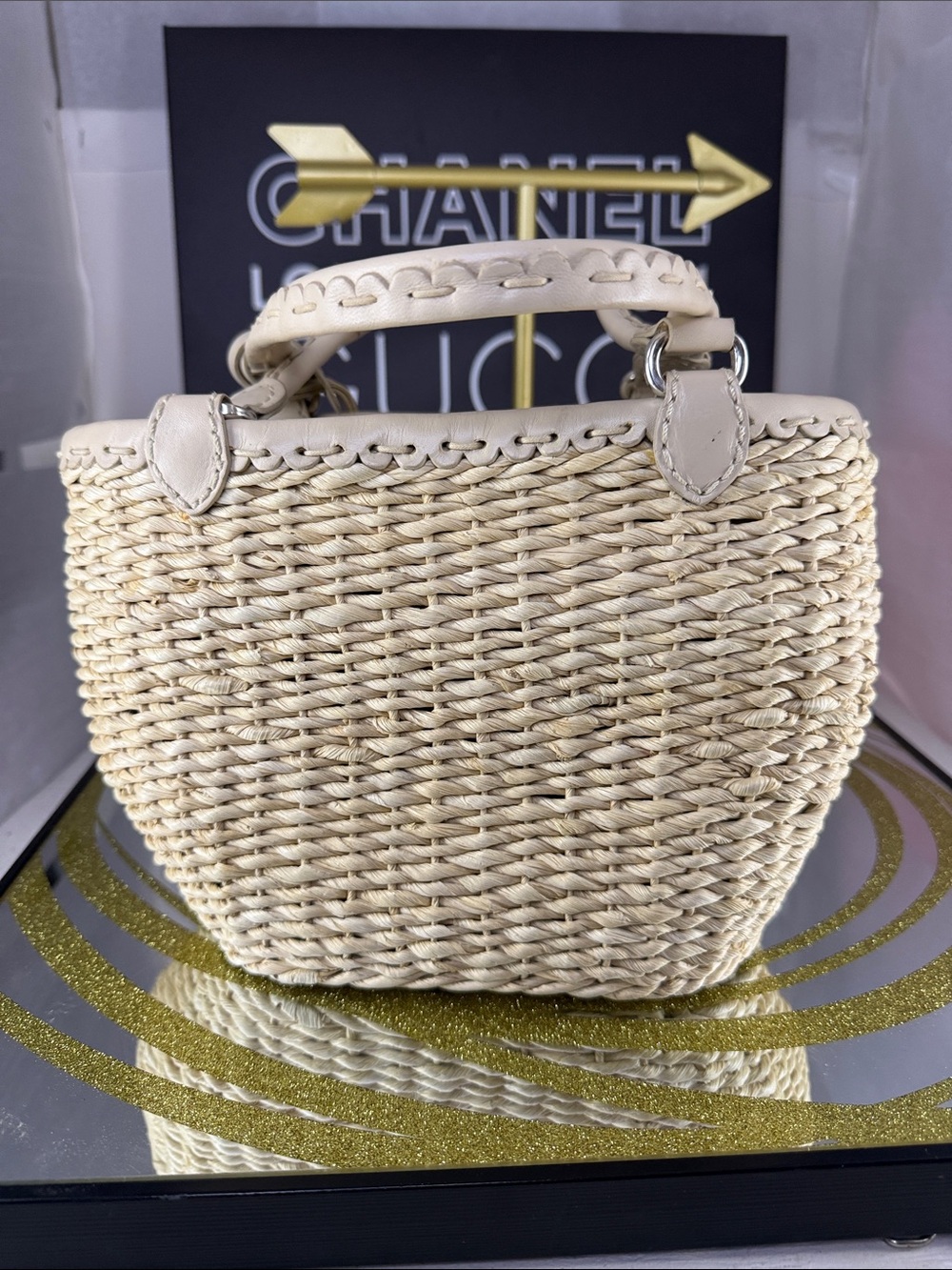 Brighton Cream Woven Tote with Multicolor Floral Appliqués - Picture 8 of 11